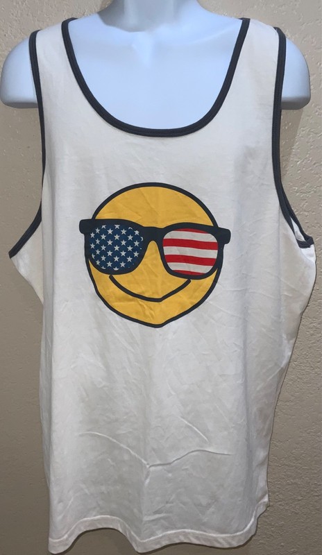 MAD ENGINE Tank Top SMALEY FACE Cotton blend Soft Summer Favorite BEIGE -S OR XL