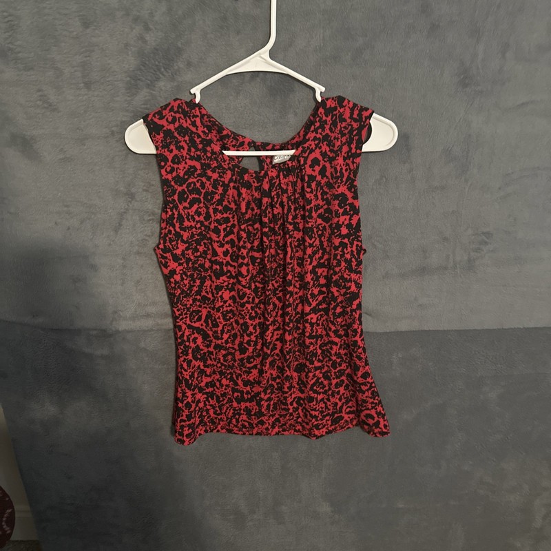 Calvin Klein Women’s Red Geometric Sleeveless Keyhole Back Blouse Top Sz Medium