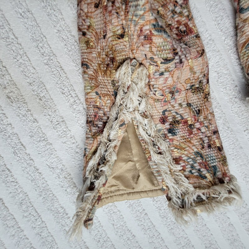 Allan Waller Women's Floral Print Fringe Accent Casual Open-Front Blazer Beige 4 gallery