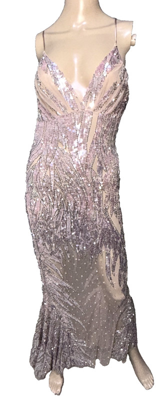 New AMEN Pink Bead Sequin Embroidered Long Maxi Gown Dress Label IT 42 / US 0 2