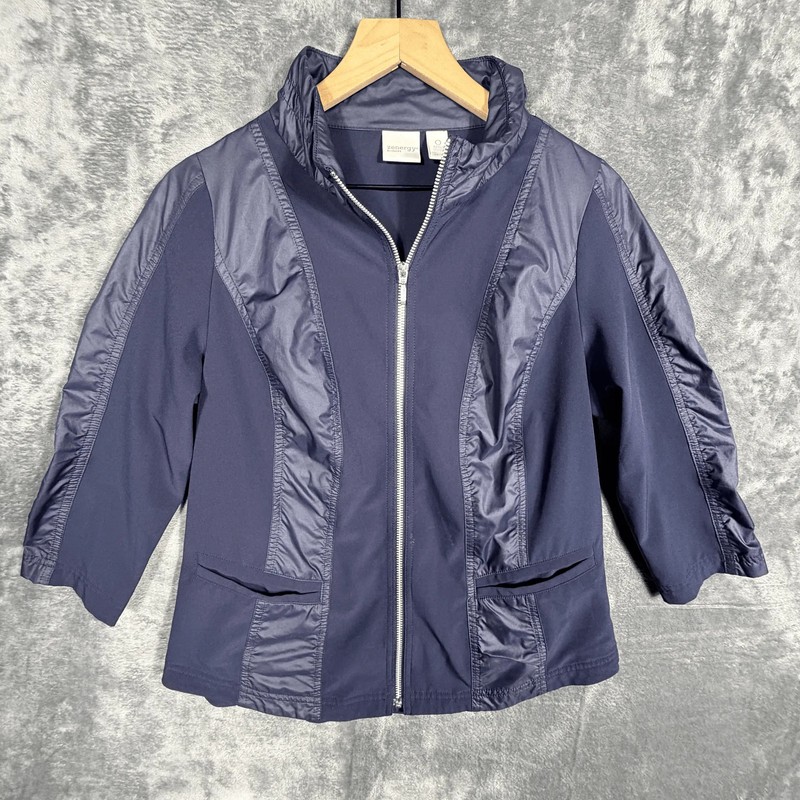 Zenergy by Chicos Womens Jacket Size 0 S Blue Full Zip 3/4 Sleeve Mock Neck