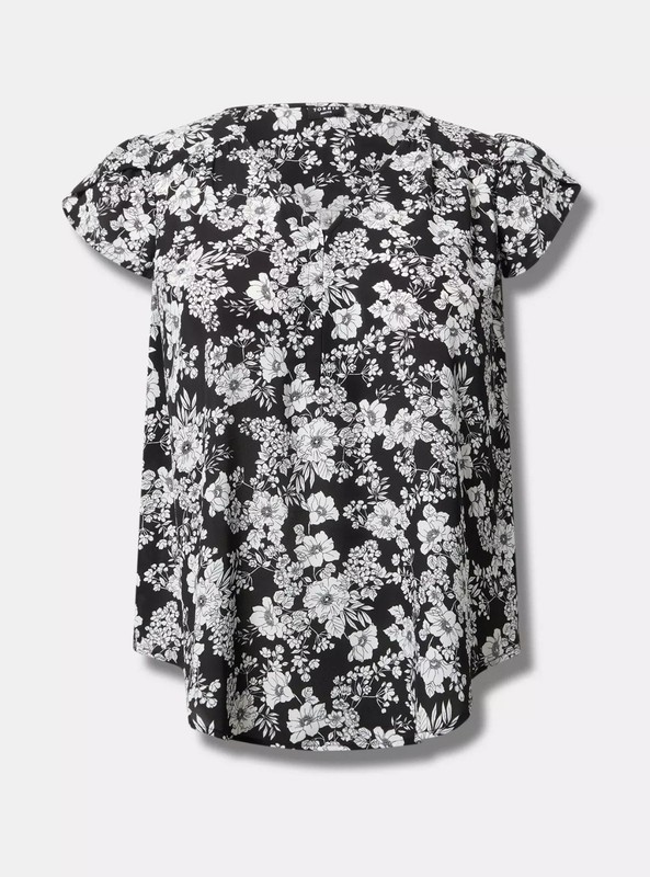 Torrid Harper Floral Georgette Blouse 4X Black White Short Sleeve Plus Size Top gallery