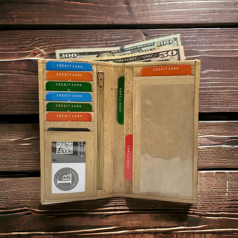 RFID Leather Checkbook Cover With Credit Card Slots and Pen Holder