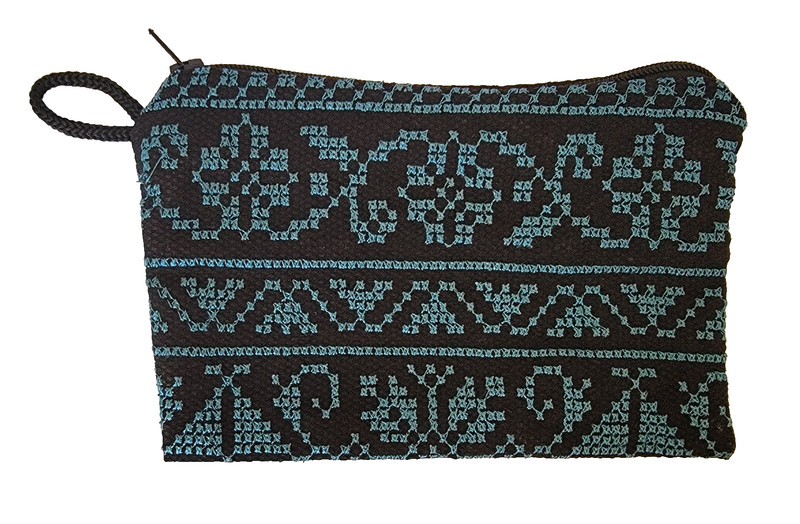 Embroidered Zip Pouch Cosmetic Bag Traditional Pattern Red or Blue Black Zipper gallery