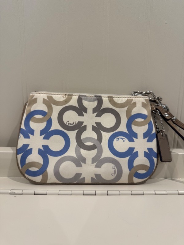 Coach F48898 Clover Print Satin Wristlet in Cream / Neutral Colors