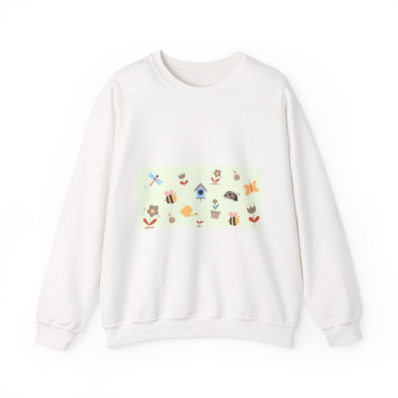 Spring Garden Icons Sweatshirt | Bees, Birdhouse, Flowers