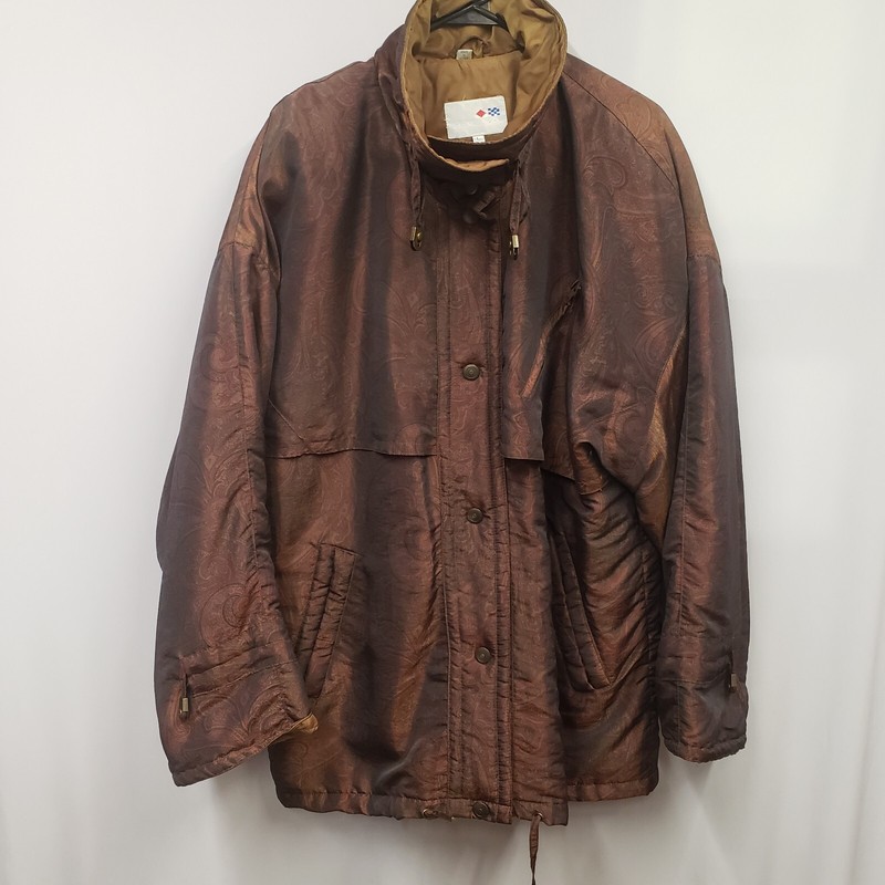 VTG French Navy Parka Coat Size Large Insulated Button Closure Shimmery Brown