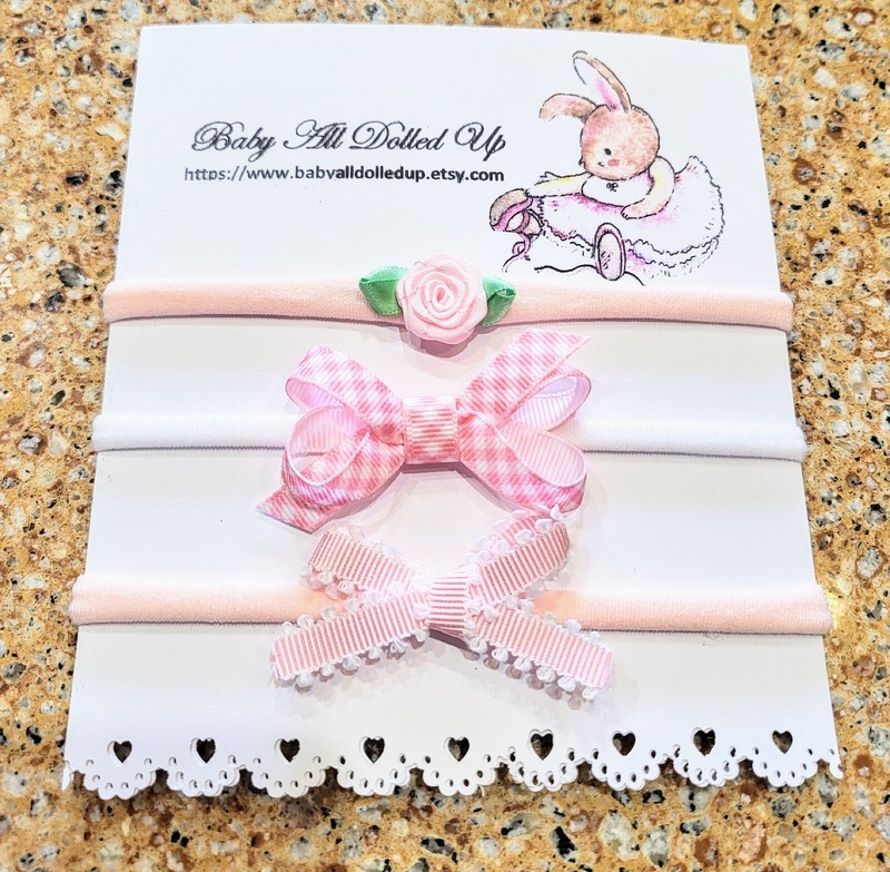 3 Piece Set Of Preemie And Newborn Stretchy Nylon Headbands