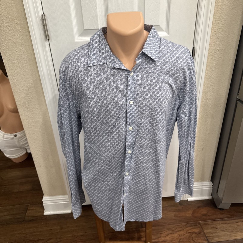 Perry Ellis Men’s 2XL Blue Geometric Stretch Long Sleeve Collared Dress Shirt
