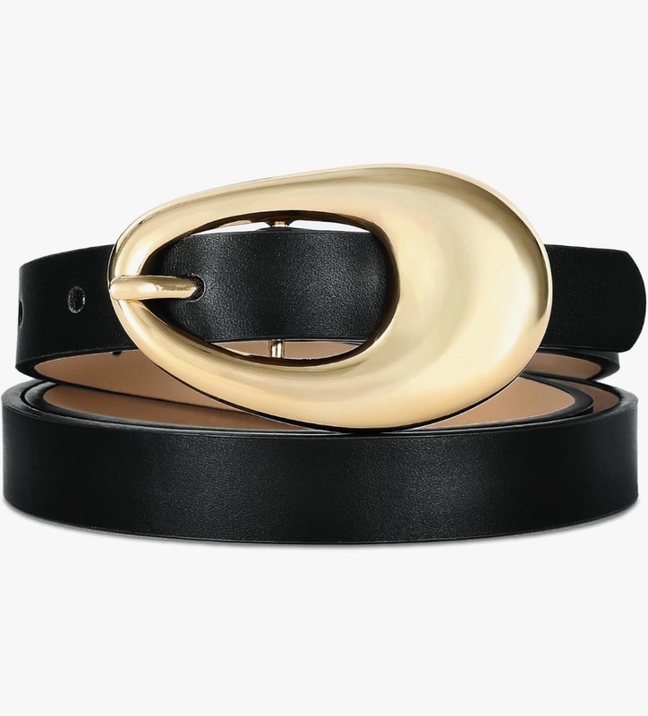 Black Leather Belt for Women Stylish Design with Gold Buckle Ladies Black Belt