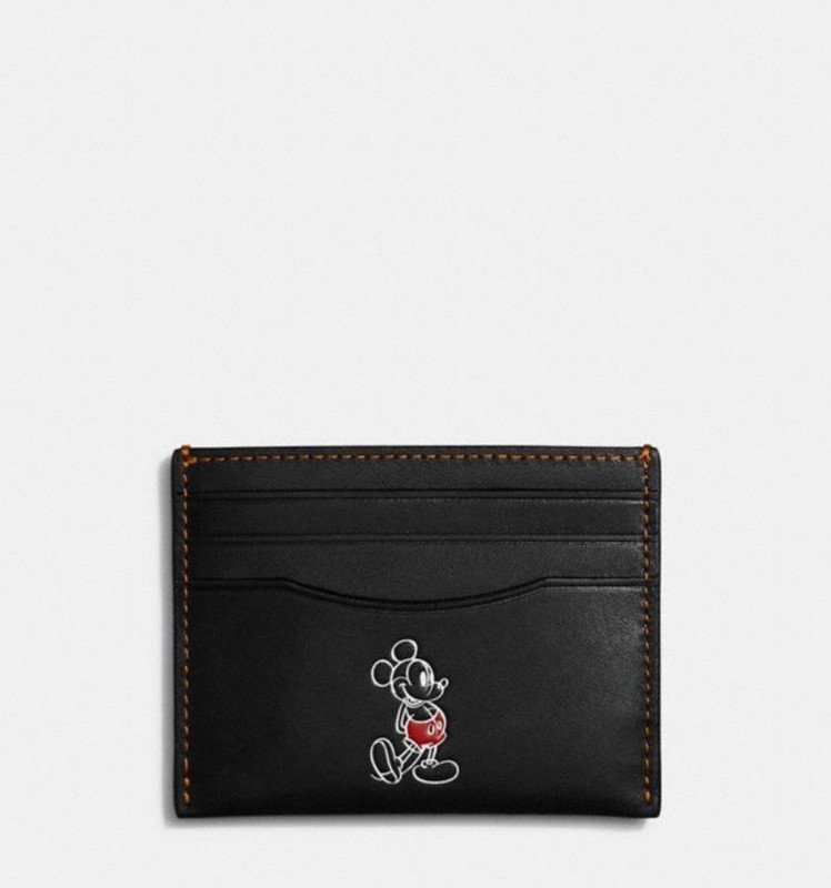 NWT Coach X Disney Micky Mouse Flat Slim Card Case Leather Style C6128 Black