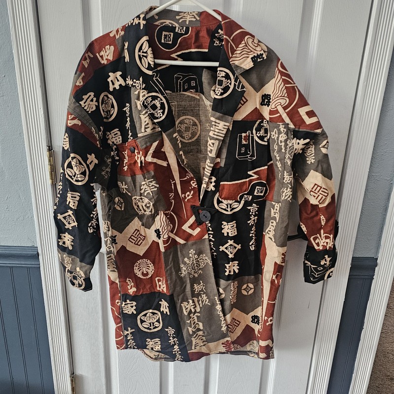 Handmade Blazer Button Down Blouse Asian Oriental Design Sz Or XL Festival