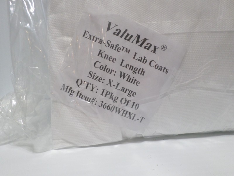 VALUMAX EXTRA SAFE LAB COATS WHITE XL Case of 50- 5/10 Packs Wholesale Blowout gallery