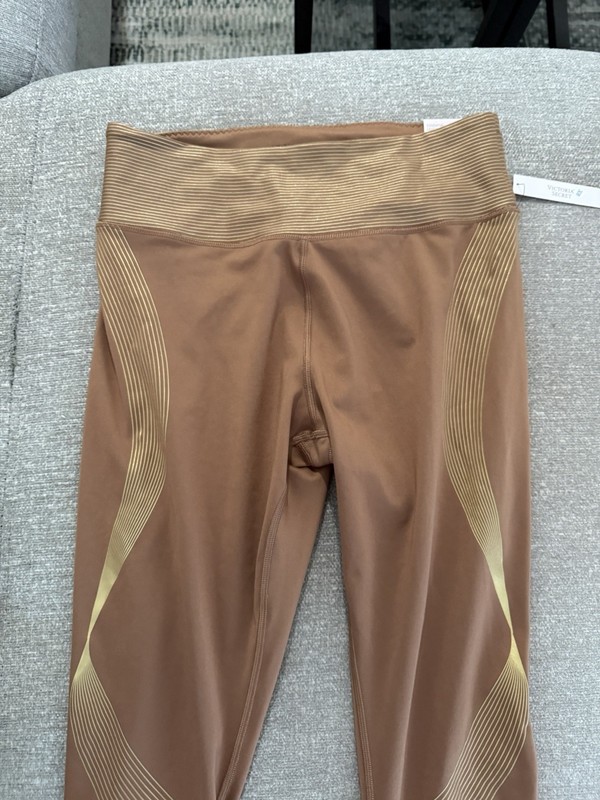 Victoria’s Secret Brown/Gold Striped Compression Leggings L Stretch Pull-On