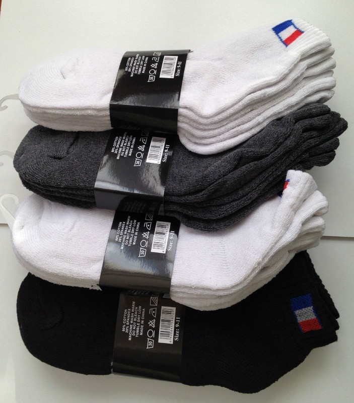 12 Pairs Athletic, Solid & Wht, Blk, Grey Ankle Crew Mens Sport Socks Size 9-11