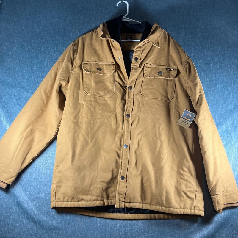 Brahma Mens Canvas Shacket Size L Brown Hooded Quilted Interior Outdoor Pockets