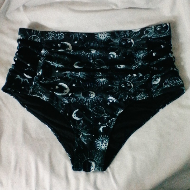 Black & White Celestial Mesh Panel High-Waisted Swim Bottoms Only. Size medium gallery