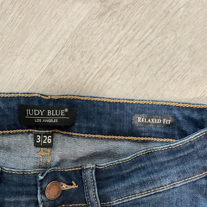 Judy Blue Women's Dark Wash Blue Denim Distressed High Rise Relaxed Skinny Jeans gallery