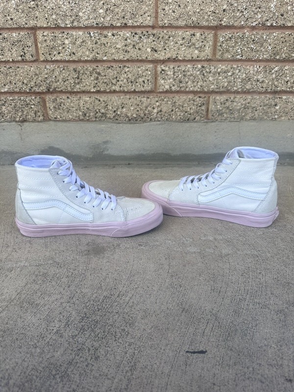 Vans Sk8-Hi Skate White/Pink Shoe Suede High Sneaker Men 5 Women 6.5 RARE