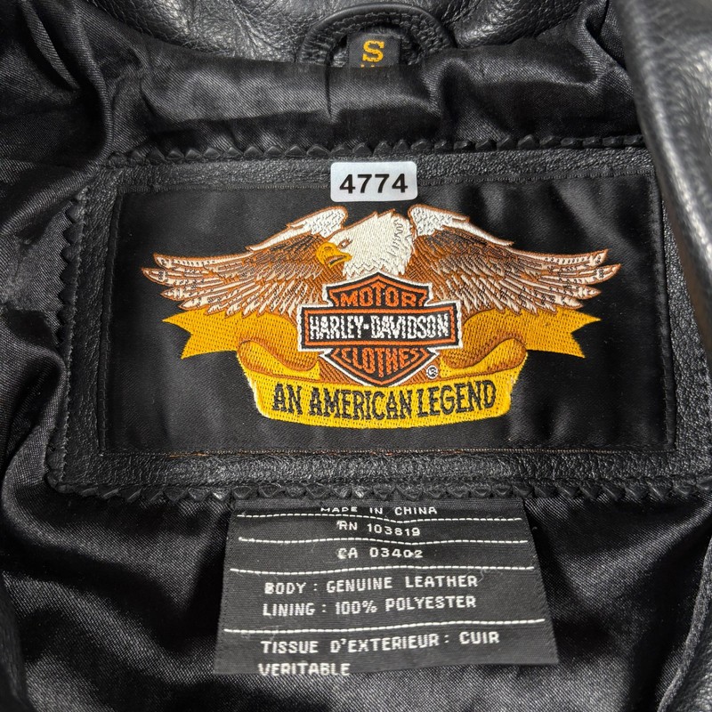 Vintage 1903 Harley Davidson Motorcycle Leather Biker Jacket Womens Small Black gallery