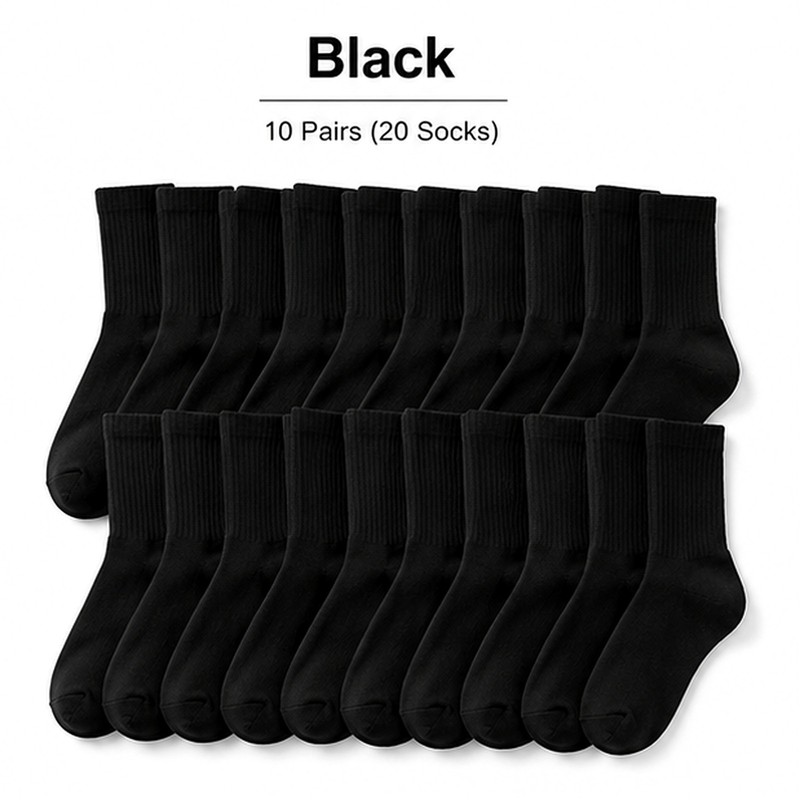 Women High Rib Crew Socks 10 Pairs Cotton Cushioned Odor Free Athletic Casual