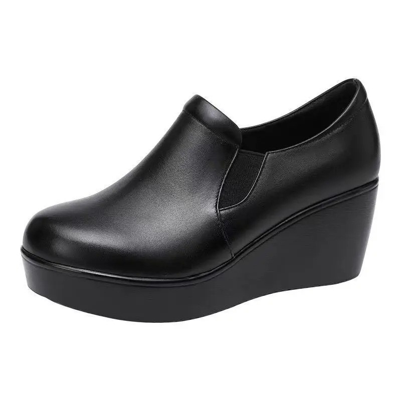 Women's Wedge Heel Soft Leather Shoes Round Toe Anti Slip Casual Comfort Flats gallery