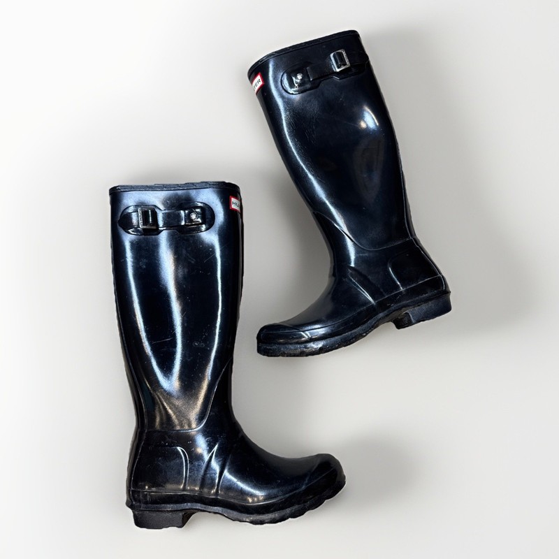 Hunter Original Tall Gloss Rain Boots Womens 6W Black Waterproof Wellies Classic