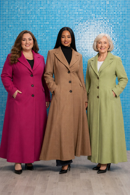 Women’s Long Wool Blend Coat Single Breasted Custom Fit Multiple Color Option