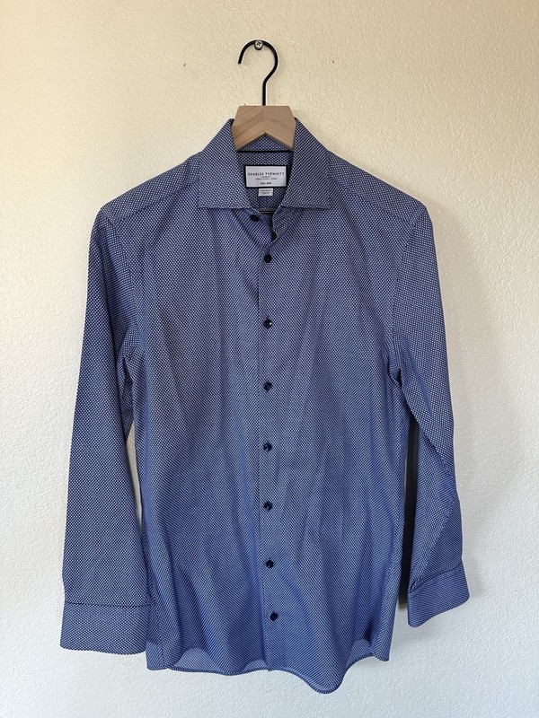 Charles Tyrwhitt Non-Iron Puppytooth Shirt – Royal Blue – 14.5/32