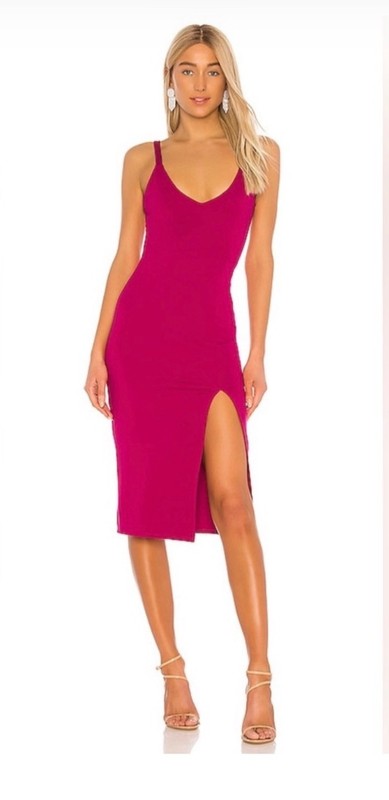 New Lovers & Friends LUCIE MIDI DRESS Front Slit Detail in Fuchsia Size Small
