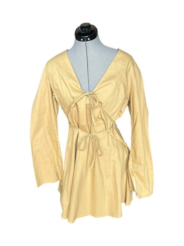 ASOS DESIGN Plunge Twill Mini Dress With Tie Detail in Stone NWOT Size US 12 gallery