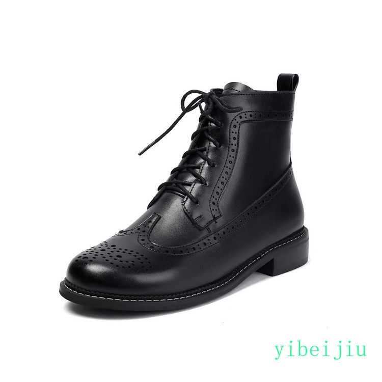 Women’s Retro Wing Tip Brogue Ankle Boots Round Toe Riding Low Heel Shoes Pumps
