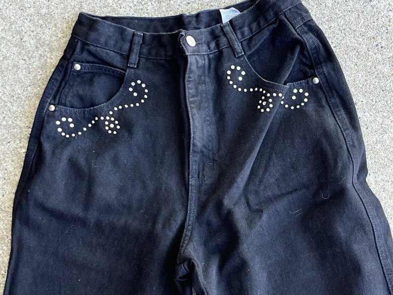 VTG Roper Jeans Womens Size 11 25×35 Black High Waist Bareback Bow Western ’90s