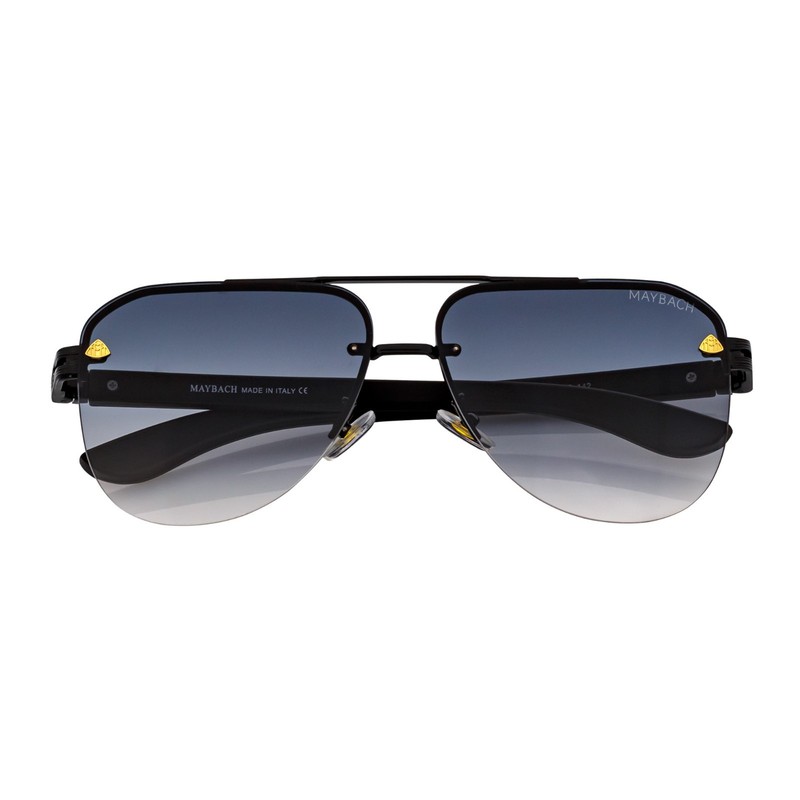 Maybach Large Rimless Metal Aviator Sunglasses Black Frame Smoke Fade Lens MH4 gallery