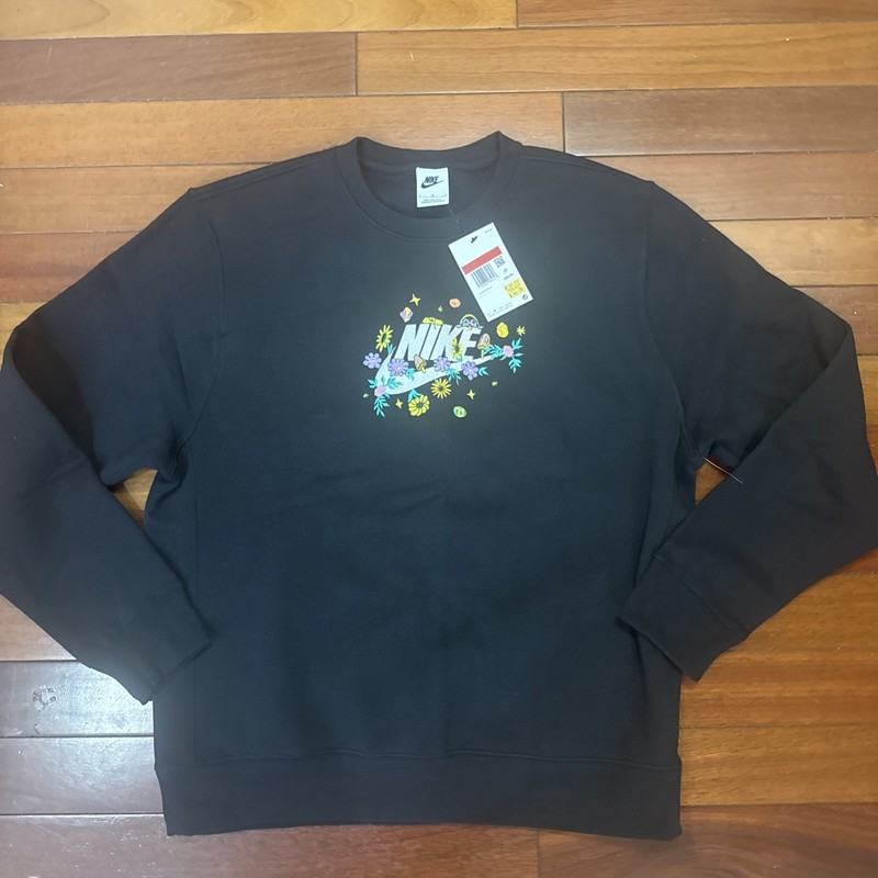 Nike Black Floral Graphic Logo Crewneck Fleece Sweatshirt womens Large