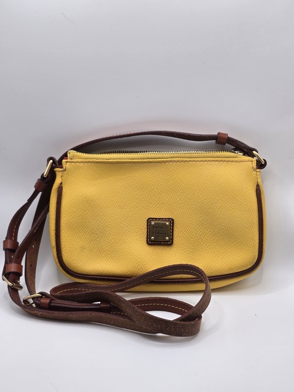 Dooney & Bourke Yellow Pebbled Crossbody Zip, Brown Adjustable Strap Red Lining