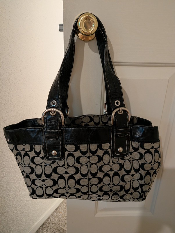 Coach Large Canvas & Leather Grey & Black Soho Shoulder Tote /w Feet gallery