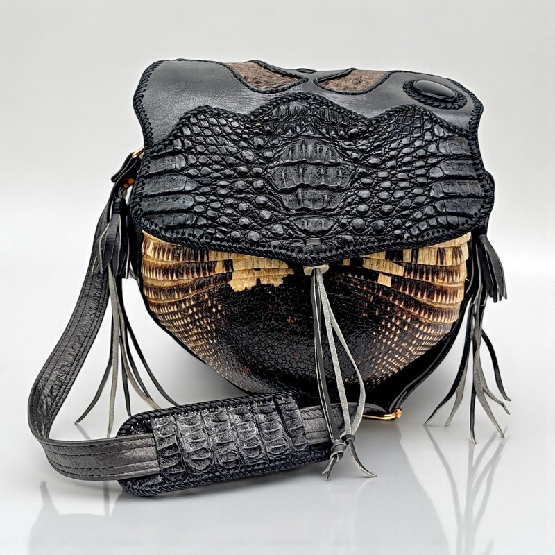 NEW Sobek Armadillo Alligator Shell Leather Bag, Bohemian Style, Western Bag gallery