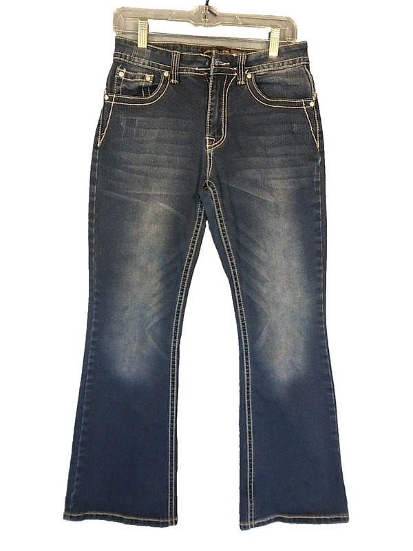 Rebel Jeans Size 9/27 Blue Light Distress Embroidered Glitter Missing Button