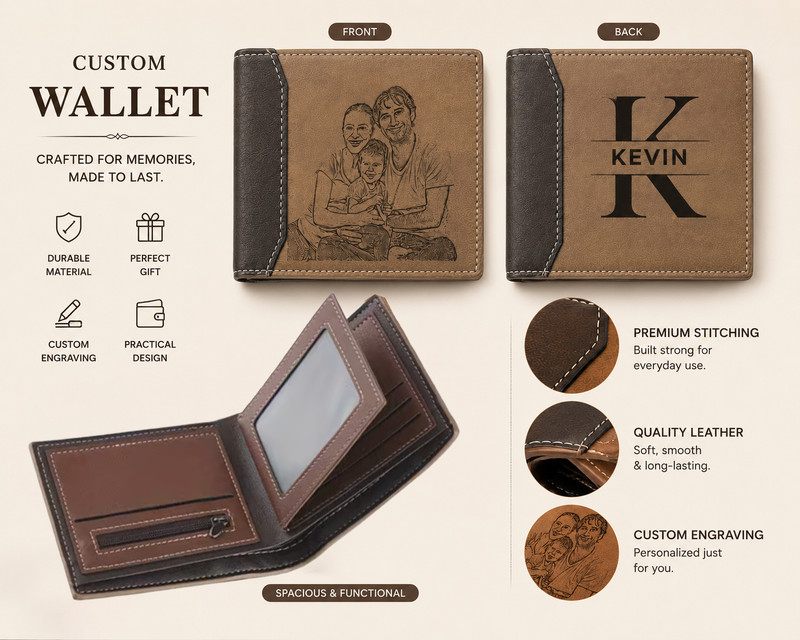 Custom Wallet For Dad With Kids Names, Day Gift, Customized Wallet gallery