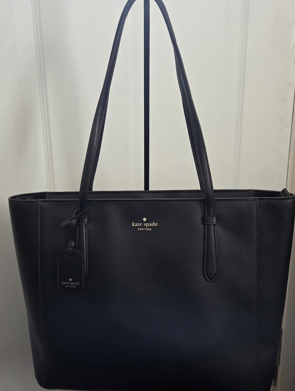 Kate Spade NY Black Schuyler Tote Zip Top, Bag Charm, Gold Hardware