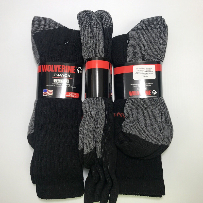 Wolverine Ultra-Dri Over the Calf Steel Toe Boot Socks, Large, Black, 6 pairs