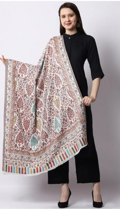 Embroidered Paisley 80″x40″ Women’s Shawl Jamwar Meditation Wool Striped Blanket