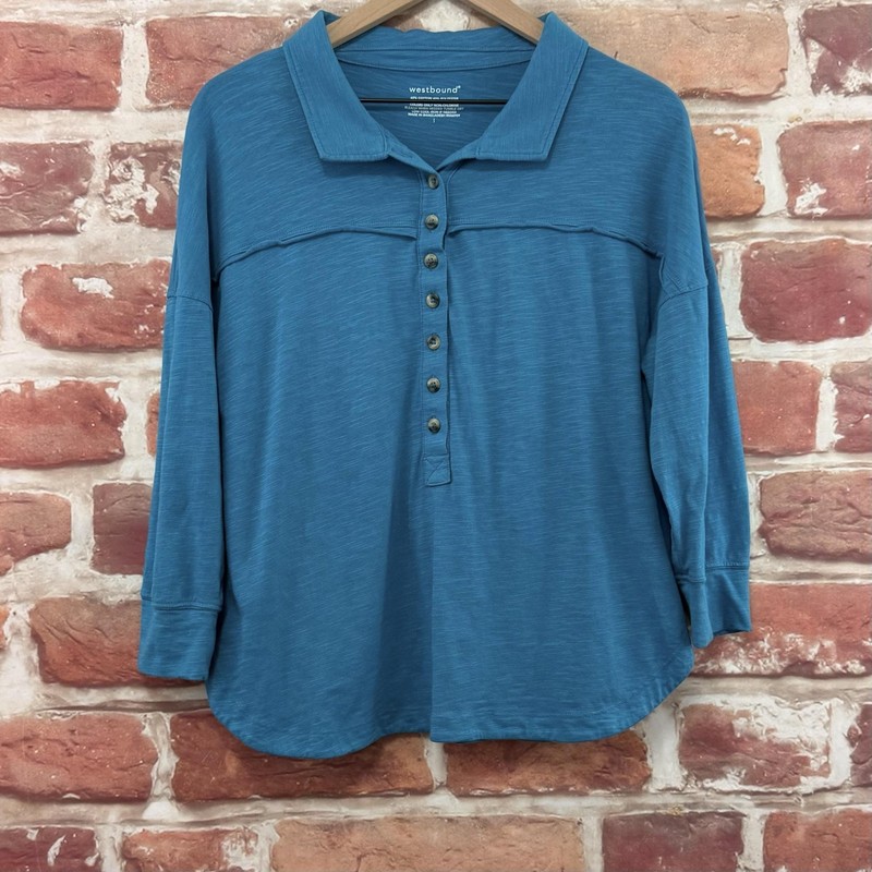 Westbound Top Womens Large Blue Slubbed Inside Out Look Casual Popover Shirt