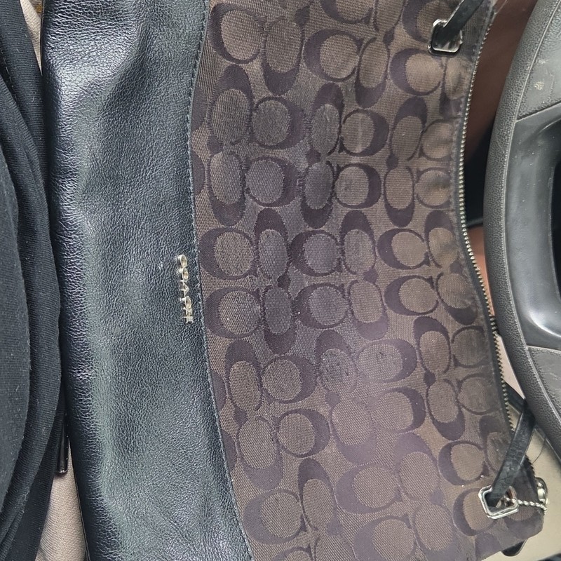 Coach Signature C Brown/Black Shoulder Bag Zip Medium w/ Detachable Strap