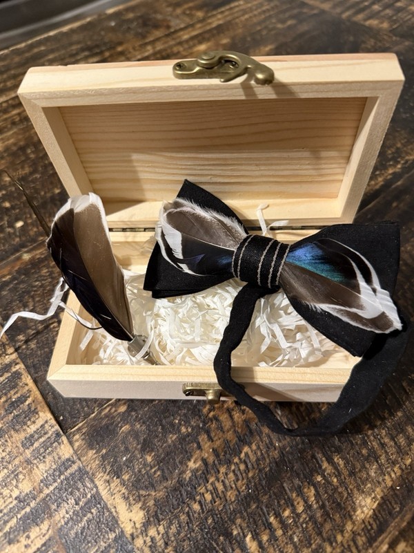 Handmade Feather Bow Tie and Broach Set for Men
