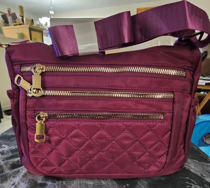 Fox Valley Traders Quilted Microfiber Burgundy 6 Compartment Handbag