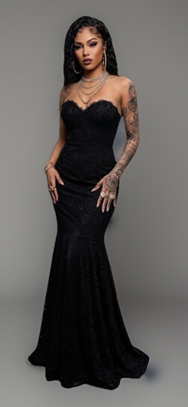 Lipsy Black Lace Mermaid Fishtail Maxi Dress UK 10 Gothic Glam Evening Party Y2k