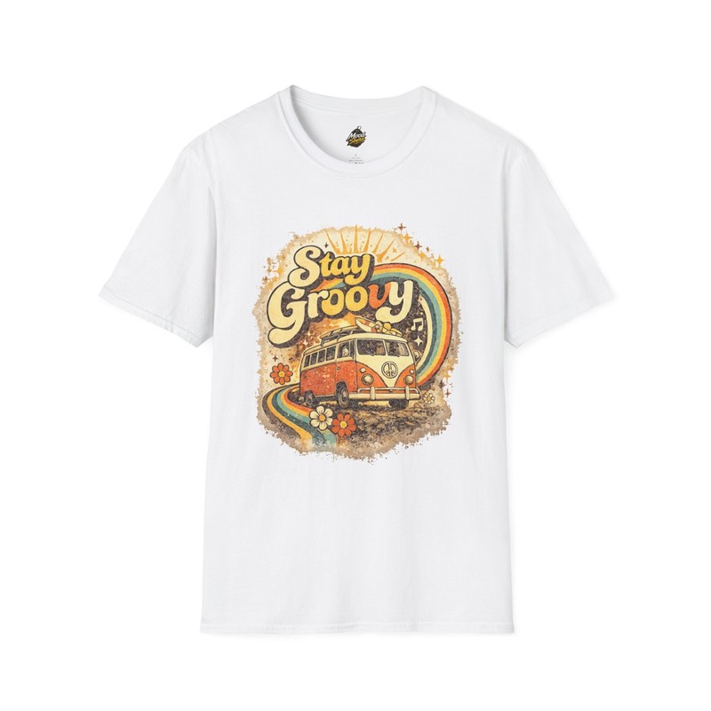 Stay Groovy Retro 70s T-Shirt Vintage Hippie Rainbow Graphic Tee