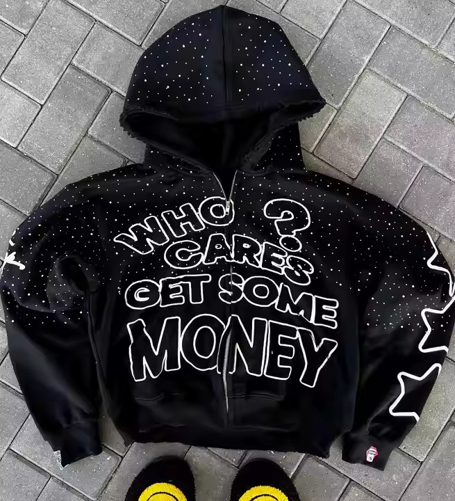 Mens Rhinestone Hoodie Long Sleeve Sweatshirts Ziper up Jacket Activewear Hoodie